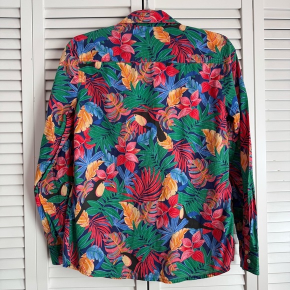 J McLaughlin Lois Blouse Shirt Mega Palm Pop Navy/Multicolor Tropical Small - Picture 4 of 7
